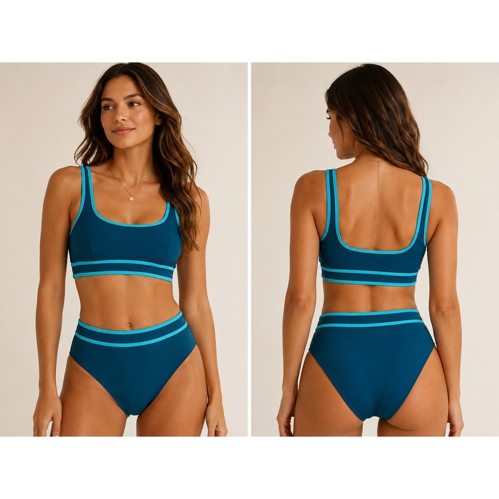 MolyBell Teal & Aqua High Waisted Bikini Set Size M